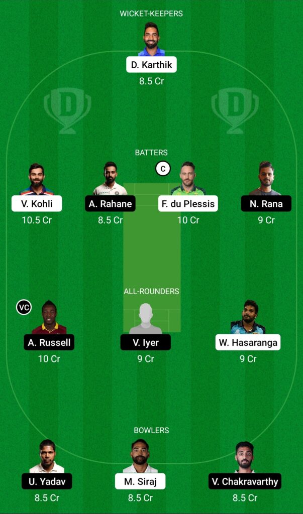 RCB vs KKR Dream11 Team